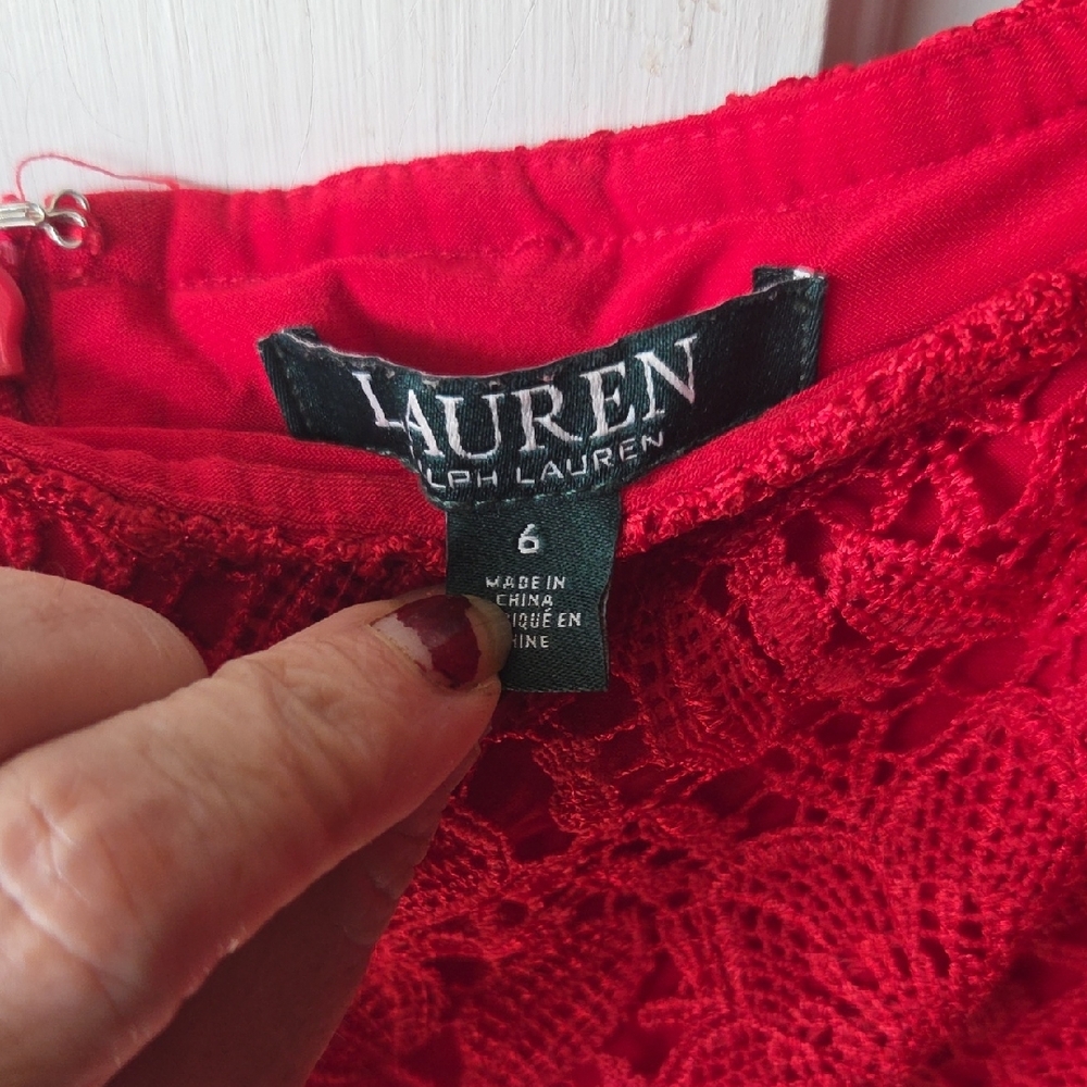 Polo by Ralph Lauren Red Lace Off-Shoulder Mini Dress Black Label - Picture 4 of 13